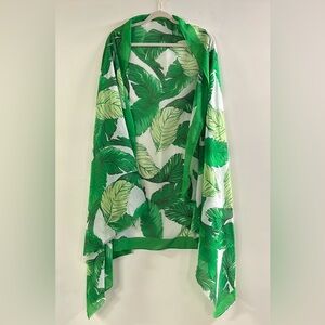 PUNCTUATE 100% Cotton Tropical Palm Green & White 40" x 72" Sarong Wrap Scarf